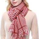 RIIQIICHY Plaid Scarf for Women Fall Winter Pashmina Scarves Wraps for Cold Weather Warm Large (Red, L)