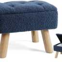 Storage Ottoman, Small Foot Stool Ottoman with Storage, Boucle Teddy Velvet Foot Rest with Padded Seat, Sturdy Wood Legs Stool for Living Room, Bedroom, Couch, Enterway (Dark Blue)