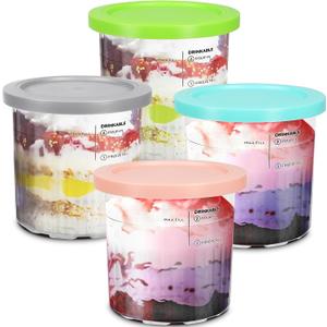 Advantez Replacement For Ninja Creami Deluxe Pints and Lids-4 Pack, 24oz Reusable Ice Cream Containers Dishwasher Safe, Compatible With NC501 NC500 Series 11-In-1 Ninja Ice Cream Maker (grey/pink/blue/green)
