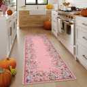 Lahome Boho Floral 2x6 Pink Bathroom Runner Rugs Non Slip Washable,Soft Runners for Hallways,Indoor Carpet Runner with Rubber Backing for Bedside Entryway Kitchen Laundry(Pink,2x6)