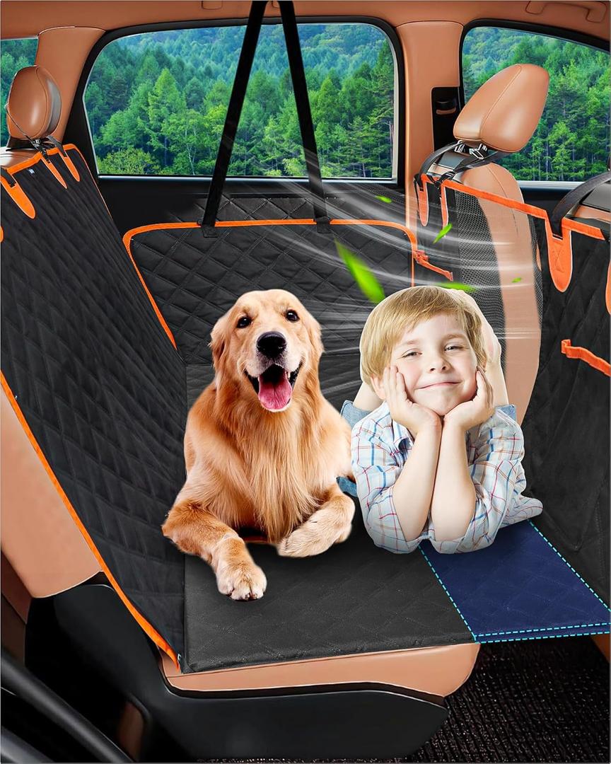 Back Seat Extender for Dogs - Large Space Hard Bottom Car Seat Cover for Dogs in Car, 100% Comfortable Dog Car Seat Cover for Back Seat, Fully Seat-Protected Dog Hammock for Car, SUV, Truck