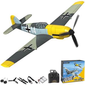 VOLANTEXRC RC Plane, 4 Channel Remote Control Airplane BF109 Fighter RTF with Aileron, Gyro, Aerobatics & 3 Modes Easy to Fly, Hobby Radio Controlled Aircraft for Beginners, Kids & Adults (Yellow)