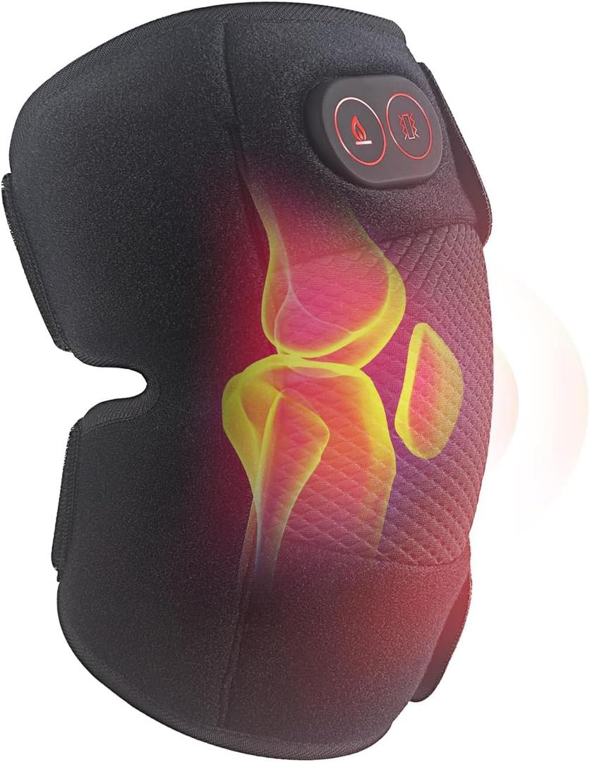 Knee Massager, Cordless Knee Heating Pad for Knee Pain Relief, Heated Knee Brace with Heat and Vibration Massage 30 Minutes Auto-off, Gifts for Seniors Women Men(Single)