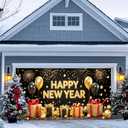 13x6ft Happy New Year Garage Door Banner Luxury Golden Black Balloons Backdrop New Year's Eve Garage Door Cover Decoration for Celebration Party Indoor Outdoor House Wall