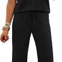 Sampeel Two Piece Sets for Women Summer Oversized Short Sleeve Wide Leg Pants Lounge Travel Vacation Outfits Clothes (Black, S)