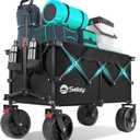  Sekey Collapsible Wagon Cart with Big All-Terrain Beach Wheels, Foldable Heavy Duty Wagons with Cup Holders, Utility Carts for Camping, Garden, Outdoor, Grocery, Sports. Black