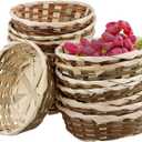 15 Pack Round Gift Baskets, 6.7x2.3 Inch Small Bamboo Bread Baskets for Bar, Kitchen, Supermarket