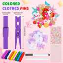 DIY Cheer Pin Kit for Girls, 50 Colored Wooden Clothespins with Mini Charms & Beads, Volleyball Clips and Spirit Pins for Team Gifts