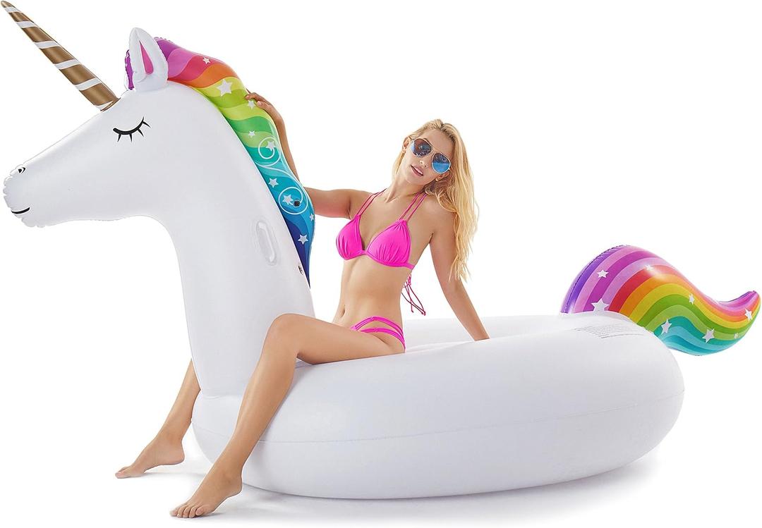 Jasonwell Giant Inflatable Unicorn Pool Float Floatie Ride On with Fast Valves Large Rideable Blow Up Summer Beach Swimming Pool Party Lounge Raft Decorations Toys for Kids Adults, 3X-Large