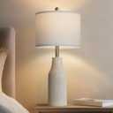 24.5" Modern Ceramic Table Lamp for Nightstand, Farmhouse Bedside Lamp for Bedroom, Small Table Lamp for Living Room End Table, Beige (1 Pack)