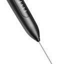 Electric Milk Frother Handheld: Rechargeable 3 in 1 - LED Digital Display with 3 Speeds Portable Stainless Steel Drink Foam Mixer - Charcoal Black