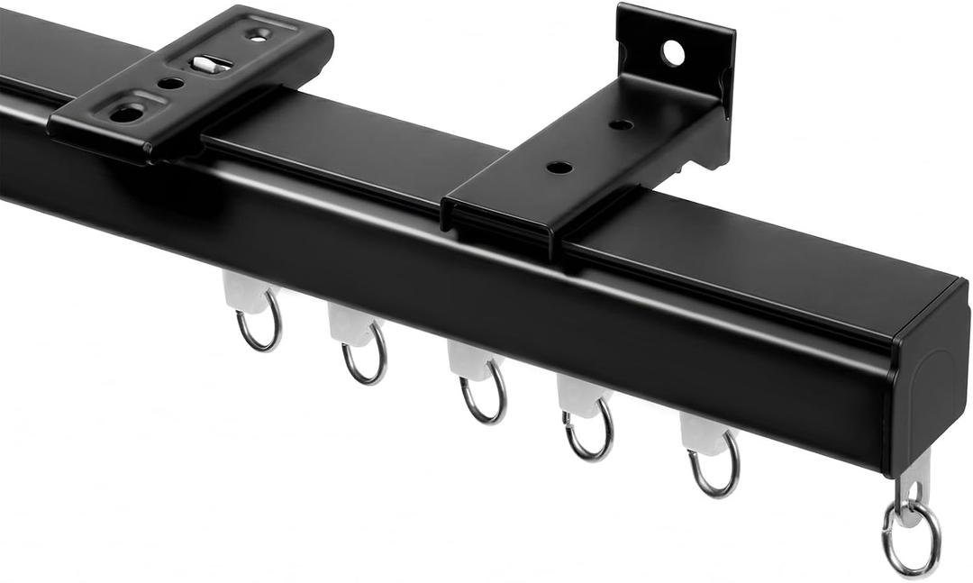 Smooth Ceiling Curtain Track with Roller Hooks, Black, 6ft-9ft