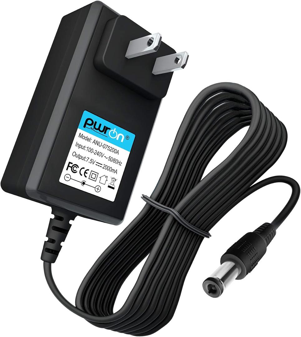 (6.6FT Cable) 7.5V 2A AC DC Adapter Compatible with for 400mA 500mA 800mA 1000mA DC Adapter Power Supply 5.5mm*2.1mm/2.5mm with Positive Center