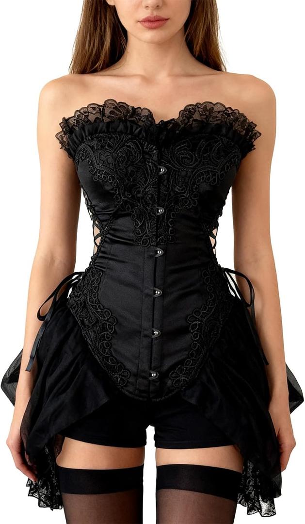 Charmian Women's Sexy Corset Bustier Dress Gothic Victorian Cosplay Party Outfit, Large