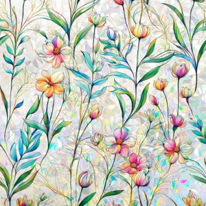 Stained Glass Window Privacy Film Static Cling Decorative Rainbow Window Film, No Adhesive UV Blocking Sun Cling for Bathroom, Bedroom, Glass Doors, Removable Colorful Floral, 23.6 x 157.5 in