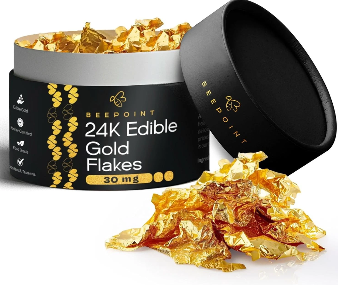 BeePoint 24K Edible Gold Foil Flakes - 30mg for Cake Decorating