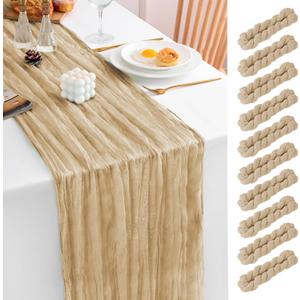 10 Pack Beige Table Runner 21x120 Inch Beige Cheesecloth Table Runner 10FT Rustic Boho Gauze Table Runners Long Cheese Cloth Table Runner Semi Sheer Runners for Wedding Bridal Baby Shower Party
