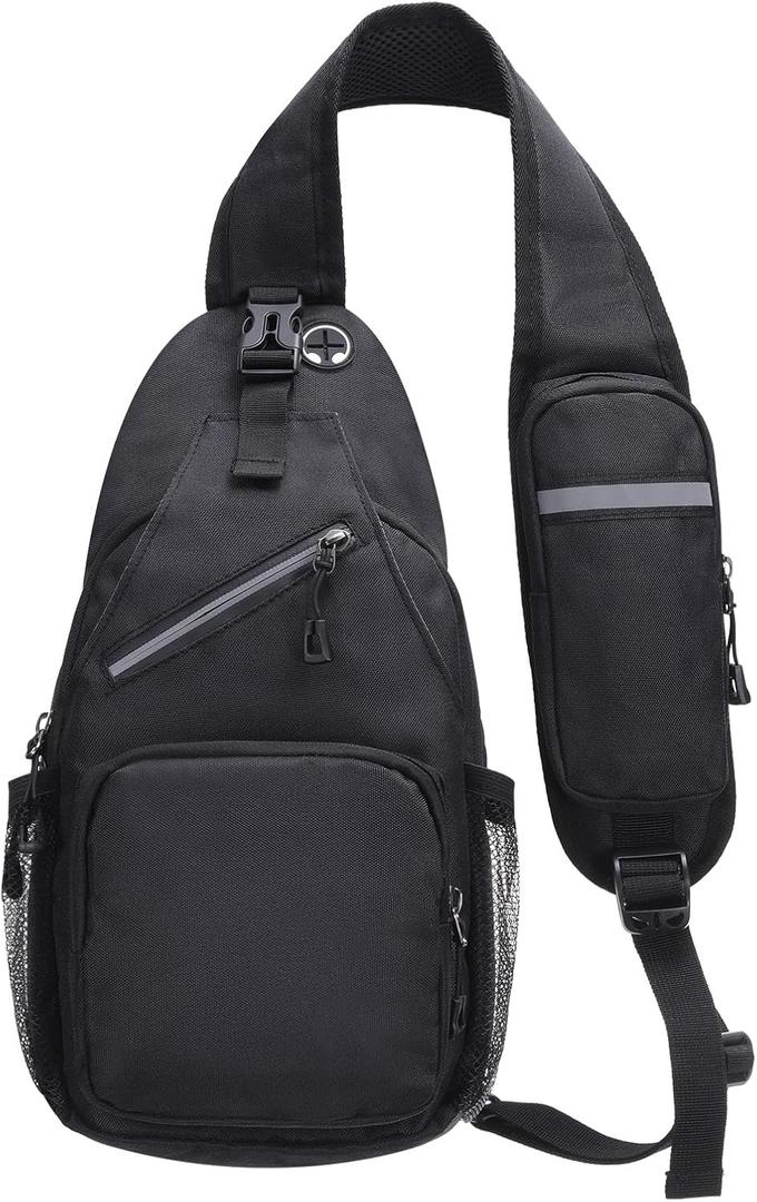 Small Sling Bag, Water Resistant 11 Inch Crossbody Chest Bags Oxford Daypack Backpack with Headphone Jack with Anti-theft Pocket for Men Women (Black)