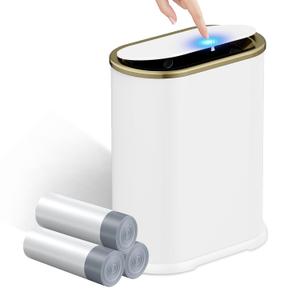 KSSKSS 1.8 Gallons Small White Bathroom Trash Can with Lid, Slim Bathroom Garbage Bin, Dog Proof Trash Can with Pop-Up Lid for Bedroom,Toile, White