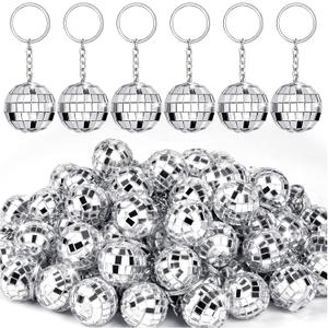 25Pcs Disco Ball Keychain, Mini Silver Disco Ball Key Chain Party Favors for Supplies Decorations