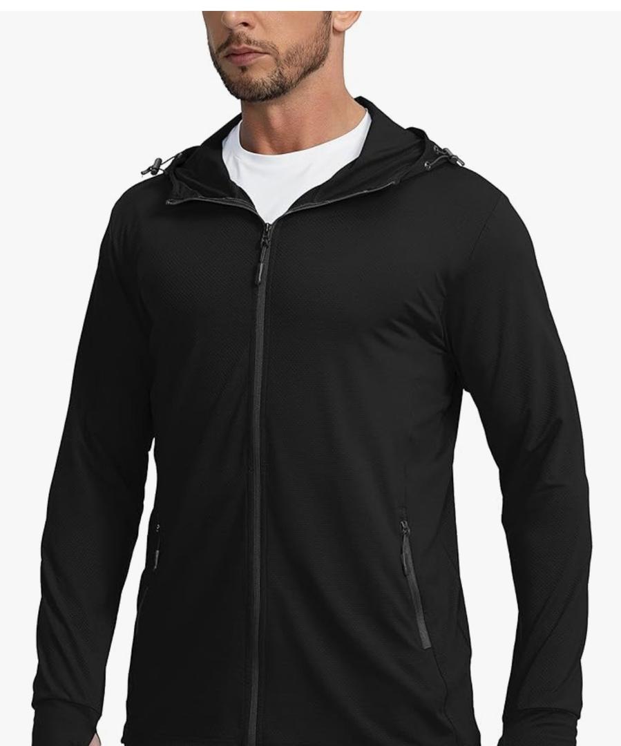 Men's UPF 50+ Light Jacket Full Zip Sun Protection Hoodie Long Sleeve Sun Shirts for Men Hiking Fishing Zip Pockets L