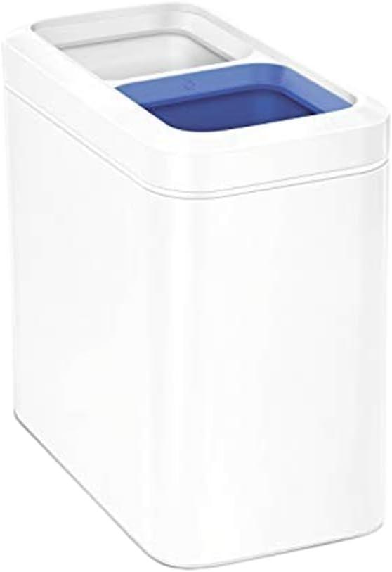 simplehuman 20 Liter / 5.3 Gallon Dual Compartment Slim Open Top Recycling Trash Can, Commercial Grade Heavy Gauge White Stainless Steel