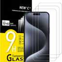 NEW'C 3 Pack Designed for iPhone 16 Plus, iPhone 15 Pro Max, iPhone 15 Plus Screen Protector (6.7 inches), Enhanced Tempered Glass Protection,Case Friendly Ultra Resistant (Transparent)