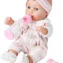 Enjoyin 12'' Baby Doll in Gift Box with Pink Cloths, Pacifier, 13''x13'' Microfabric Blanket, and Feeding Bottle. Gift Idea for Ages 3+