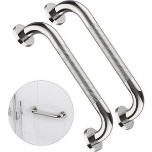 2 Pack 12 Inch Anti Slip Shower Grab Bar Handle, ZUEXT Chrome Stainless Steel Bathroom Grab Bar, Knurled Bathroom Balance Bar,Safety Hand Rail Support,Handicap Elderly Injury Senior Assist Bath Handle