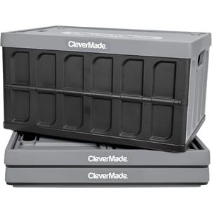CleverMade Collapsible Storage Bins with Lids - Stone 3 Pack 46L - Plastic Containers Stackable Organization Crates Home Closet Space-Saving Durable