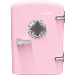 Frigidaire Retro Mini Personal Fridge Cooler, Holds up to 9 Cans, Portable for Car, Office, Bedroom, Dorm Room, or Cabin, Includes 110V AC and 12V DC cords - 11.8"D x 7.1"W x 10.1"H, Pink (Pink)