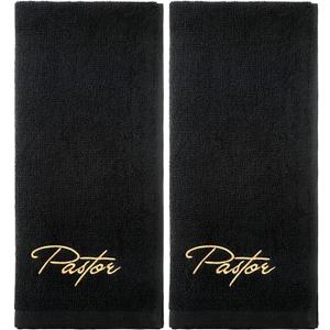 Buryeah 2 Pcs Pastor Hand Towels Christian Embroidered Towels Appreciation Gifts for Christian Church Clergy Father's Gifts(Black)