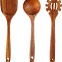 FJNATINH 3-Piece Teak Wooden Wok Spatula Set, Wooden Kitchen Utensil Set, 100% Natural Teak Wood Cooking Utensils