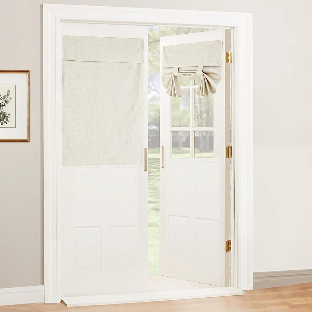 RYB HOME 100% Blackout Curtains for Small Window, Linen Textured Blend Insulating Privacy French Door Curtains Tie Up Shades for Kitchen Storage Cabinet Basement, W 34 x L 40, Ivory, 1 Panel