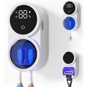 Toothbrush Sanitizer Holder, GEVOODIX Tooth Brush Holder for Bathroom, Wall-Mounted Toothbrush Holders Organizer Auto-Inductive Cover, 140 Air Drying Fits Most Electric, Manual and Kids Toothbrushes (Small)