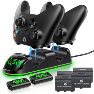 Controller Charger Station with 2x4800mWh Rechargeable Battery Packs Compatible with Xbox One/Elite/Series X|S, Controller Charging Dock, XB Gaming Accessories with 9 RGB Modes and 4 Battery Covers