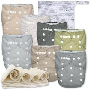 Nora's Nursery Cloth Diapers 7 Pack with 7 Inserts & 1 Wet Bag - Waterproof Cover, Washable, Reusable & One Size Adjustable Pocket Diapers for Newborns and Toddlers - Sand and Stone Nora's Nursery Cloth Diapers 7 Pack with 7 Inserts & 1 Wet Bag - Waterproof Cover, Washable, Reusable & One Size Adjustable Pocket Diapers for Newborns and Toddlers - Sand and Stone