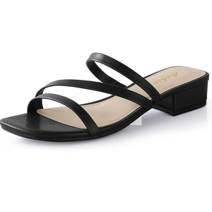 Ankis Black Nude White Strappy Heels Women 1 Inch Low Chunky Block Heel Heeled Sandals Square Open Toe Slip On Slides Mules
8