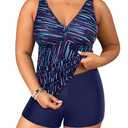 Yonique Womens Plus Size Swimsuits with Shorts Tummy Control Tankini Two Piece Bathing Suits Athletic Swimwear Blue Colorful Galaxy 22Plus, 
