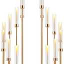 Baquler 2 Pcs 8 Arms Wedding Candelabras, 41.5" Tall Cluster Acrylic Candle Holders Floor Standing Candelabra Centerpieces with Clear Acrylic Shades for Flameless Candle (Gold)