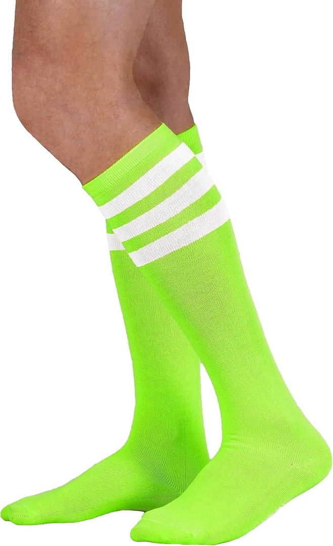 NEON NATION Unisex Knee High Team Tube Socks with Various Colored Stripes- Lightweight and Breathable (One Size)