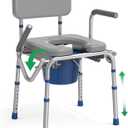 3-in-1 Drop Arm Bedside Commode Chair with Padded Seat and Backrest (Gray)