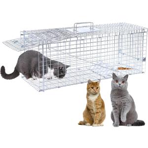 32" Humane Animal Trap, Live Animal Trap Cage for Stray Cats, Raccoons, Squirrels, Rabbits, Moles, Groundhogs, Armadillos up to 16.5 lbs, Galvanized Rustproof Live Animal Cage Trap
