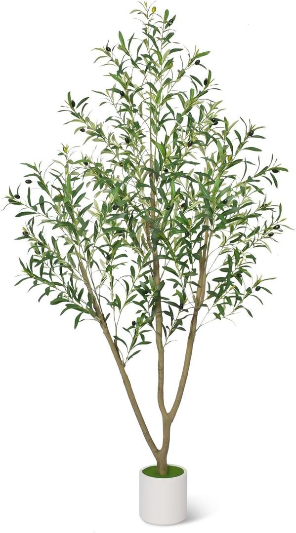 Timoo Faux Olive Tree 6FT Tall Olive Trees Artificial Indoor with White Planter, Artificial Plants Indoor Faux Tree with Realistic Leaves and Lifelike Fruits, Fake Plant for Home Office Decor