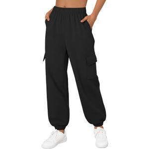Trendy Queen Womens Cargo Sweatpants Oversized Fleece Joggers Baggy Athletic Pants with Pocket (Medium, Black)
