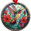 Hummingbird Christmas Ornaments 2025 - Hummingbird Gifts for Women, Friends, Bird Lovers - Hanging Decor for Xmas Tree, Floral Art Glass Decorations, Bird Ideas