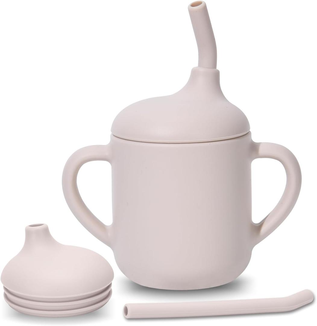 Silicone Baby Sippy Cups, Shatterproof Silicone Straw Cup, Sippy Cups for Toddlers 1-3, Open Cup for Baby, 6+ Months