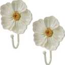 Guichifun Flower Coat Hooks Wall Decor - 2pcs Resin White Decorative Wall Hooks for Hanging Clothes Coats Towels Keys Bags Hats Bathroom Home Decoration Gift 4.3 x 2.2 x 6 Inch (White and Yellow)