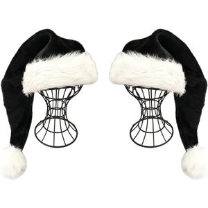 Santa Hat - Adults Deluxe Xmas Christmas Hat Pack 2 pcs (Black and White)