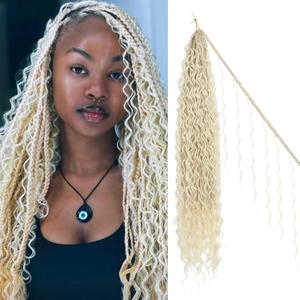 Goddess Box Braids Crochet Hair, 7 Packs 24 Inch Pre-Looped Synthetic Boho Braiding Hair for Black Women with 6 Luscious Curls, Full-Head Bohemian Style (#27/613)